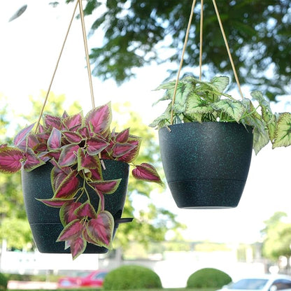 10 Inch Self Watering Hanging Pots, 2 Pack Hanging Planters with 40oZ Deep Reservior for Indoor Outdoor Plants Flowers, Black Speckles