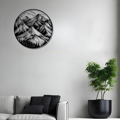 Metal Wall Decor | 35'' x 35'' x 0.05'' Mountains Themed Metal Wall Art | Handmade Indoor and Outdoor Wall Decorations