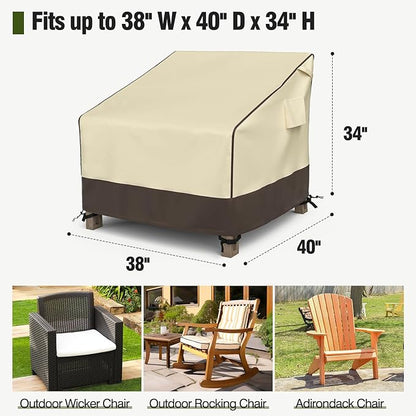 MR. COVER Patio Chair Covers Waterproof, Outdoor Furniture Covers for Rocking Chair, Heavy Duty Anti UV Chair Cover, Fits up to 38"W x 40"D x 34"H, Air Vent and Handles Included, Brown & Khaki, 2 Pack