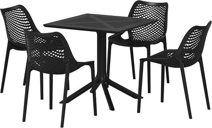 Costaelm Dining Room Chairs Set of 4, HDPE Patio Square Coffee Table and Stackable Chairs, Outdoor Deck Furnitures All Weather for Backyard Poolside, Black