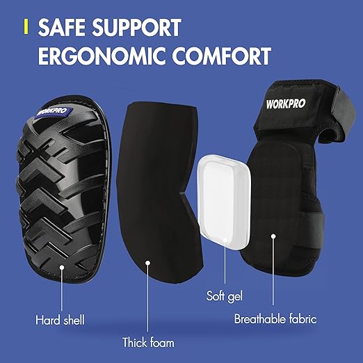 WORKPRO Knee Pads for Work, Ergonomic Gel Knee Pads Protector with Thick Foam Cushion, Heavy Duty Anti-slip Kneepads for Construction Flooring and Gardening