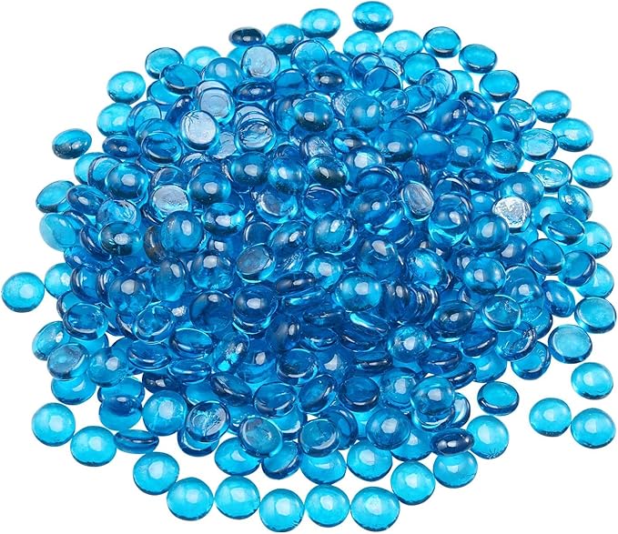 VEVOR Fire Glass, 10 lbs / 4.5 kg High-Temperature Resistant Fireplace Rocks, 3/4-Inch / 19.05 mm Reflective Firepit Glass Beads, High Luster Stone Landscaping for Fire Pit Table, Caribbean Blue