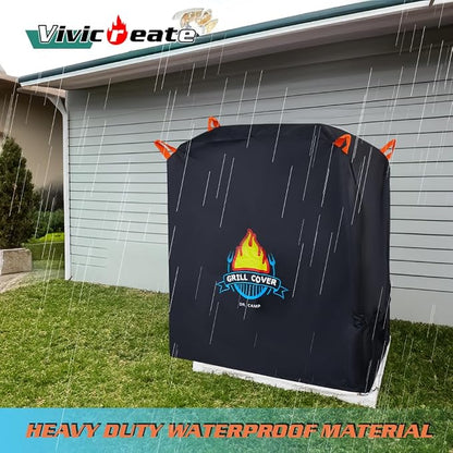 Vivicreate Waterproof BBQ Grill Cover 48 Inch Heavy Duty 420D Fabric Outdoor Barbecue Cover Weatherproof UV Protection Windproof Fits Weber Char-Broil Nexgrill Traeger Smoker Parrilla
