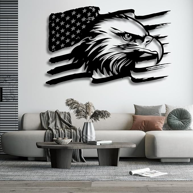 American Eagle Metal Wall Art, US Large Eagle Wall Sign, Fourth of July Independence Day Flag, Patriotic Gift (41x26 Inches / 105x66cm, Style 2)