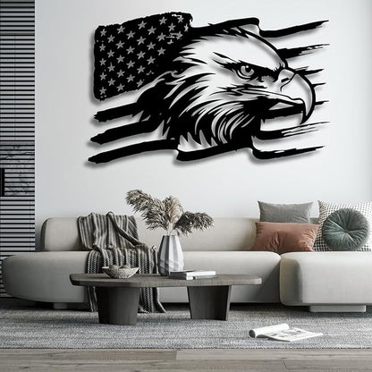 American Eagle Metal Wall Art, US Large Eagle Wall Sign, Fourth of July Independence Day Flag, Patriotic Gift (41x26 Inches / 105x66cm, Style 2)