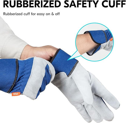 Vgo 1-Pair Safety Leather Work Gloves for Men - Gardening, Rigger, Builder Gloves (Size M, Blue, CB3501)