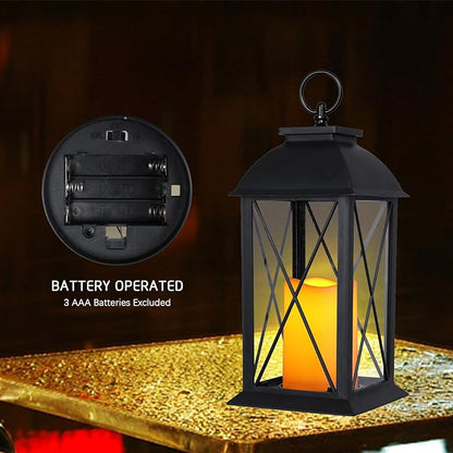 Bdor 2 Pack 13-Inch Black Decorative Lantern with LED Candle (6hr Timer) - IP65 Waterproof Battery Powered - Outdoor Patio Hanging Lanterns Decorative Tabletop Lanterns
