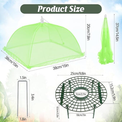 6 Sets Strawberry Plant Support with Mesh Plant Cover,Strawberry Growing Racks Sets with Iron Plant Nails and Storage Bag for Garden Strawberry Vegetables(Green Net - Round)