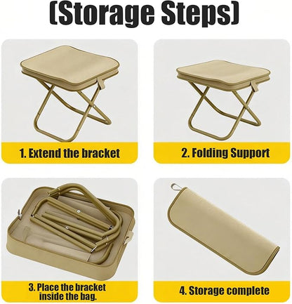 Rugged Portable Folding Stool - 12 Inch Compact Camping Seat for Outdoor, Hiking, Fishing & Gardening, Supports 220LB with Carry Bag
