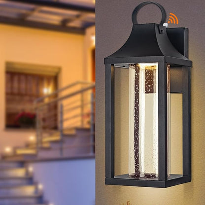 Dusk to Dawn Outdoor Led Wall Light Fixture, 15" Large Exterior Wall Lantern with Clear Seed Glass, Modern Wall Mounted Sconce Waterproof, Outside Porch Lamp for House Patio Garage 13W 3000K