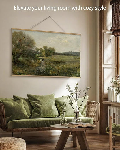 ARPEOTCY Extra Large Vintage Framed Wall Art, 36x54 Inch Creek Forest Landscape Hanging Framed Canvas Prints Scroll Wall Art Decor for Living Room Bedroom, Retro Scenery Pictures Above of Bed