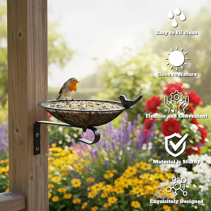 Metal Tray Bird Feeder - Summer Heavy Duty Mesh Seed Tray for Wild Birds Hummingbird, Wall Tree Fence Table Mountable Platform Feeder with Hanging Hook in Deck Balcony Garden Backyard