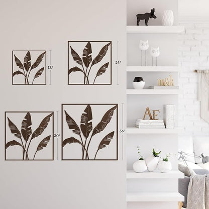 SIGNLEADER Metal Wall Art Decor Banana Leaves Minimalist Modern Abstract Wall Sculpture Hangings Home Decoration for Living Room, Bedroom, Bathroom, Kitchen, Outdoor - 18" Bronze