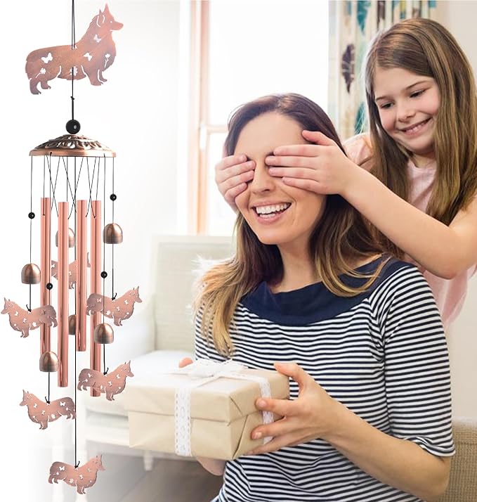 Dachshund Wind Chimes - Handcrafted Brass Unique Outdoor Musical Decor for Garden,Patio & Nursery, Memorial Day Gifts for Mom/Wife/Daughter, Whimsical Yard Decorations with Soothing Tones