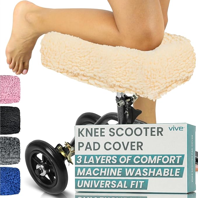 Vive Mobility Knee Walker Pad Cover - Plush Synthetic Faux Sheepskin Scooter Cushion - Accessory for Knee Roller - Leg Cart Improves Comfort During Injury (Off-White)