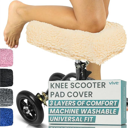 Vive Mobility Knee Walker Pad Cover - Plush Synthetic Faux Sheepskin Scooter Cushion - Accessory for Knee Roller - Leg Cart Improves Comfort During Injury (Off-White)