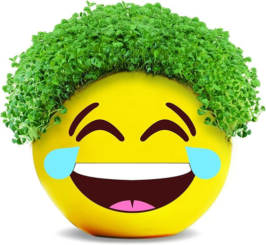 Chia Pet Emoji Tears of Joy with Seed Pack, Decorative Pottery Planter, Easy to Do and Fun to Grow, Novelty Gift, Perfect for Any Occasion