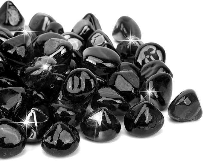 Mr. Fireglass 10 Pounds Diamond Fire Glass, 1 inch High Luster Reflective Fire Pit Glass Rocks for Propane & Natural Gas Fire Pits Fireplace & Lanscape, Onyx Black