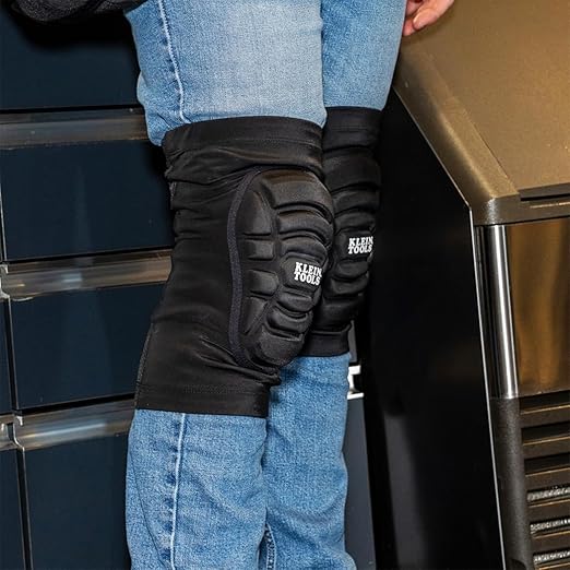 Klein Tools 60592 Knee Pads, Lightweight Padded Knee Sleeves, Breathable Mesh Back, Elastic Cuff with Slip-Resistant Silicone, Black, L/XL