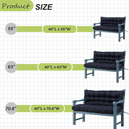 Swing Replacement Cushions with Backrest, 2 or 3 Seater Waterproof Non-Slip Overstuffed Swing Pad, Indoor/Outdoor Bench Cushion for Porch Chair Swings Garden Furniture (Navy blue, 40 * 63 in)