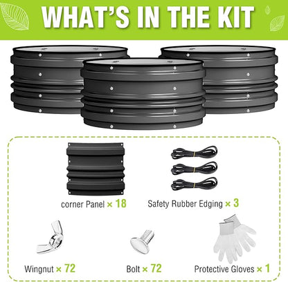 WORKPRO 3PK 2x2x1ft Outdoor Galvanized Raised Garden Bed Kit, Rust & Corrosion Protection, Easy Assembly, Safe Edge, Ideal for Vegetables & Flowers, Black