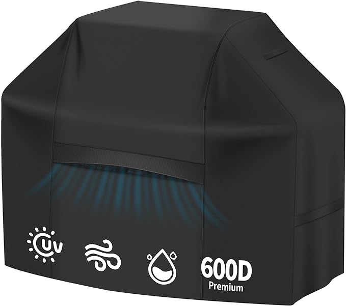 iCOVER Grill Cover 82 Inch, BBQ Grill Cover for Outdoor Grill, 600D Heavy-Duty Waterproof BBQ Cover, Large Barbecue Gas Grill Covers for Weber, Charbroil, Brinkmann, Nexgrill and More, Black