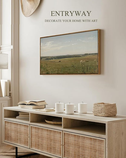 InSimSea Extra Large Framed Vintage Wall Art, Living Room Meadow Farmhouse Decor, Pastoral Field Landscape Canvas Prints, Retro Scenery Long Picture for Bedroom Above of Bed, 20x40inch