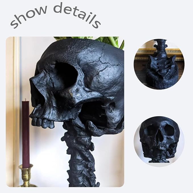 Skull Planter 11.6" Tall Black Gothic Pot | Spooky Goth Home Decor for Bathroom Bedroom, Halloween Plant Pot Flower Vase, Gothic Room Decor Skull Ornament for Indoor Plants