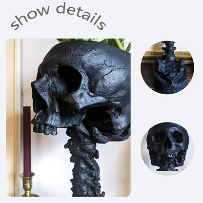 Skull Planter 11.6" Tall Black Gothic Pot | Spooky Goth Home Decor for Bathroom Bedroom, Halloween Plant Pot Flower Vase, Gothic Room Decor Skull Ornament for Indoor Plants