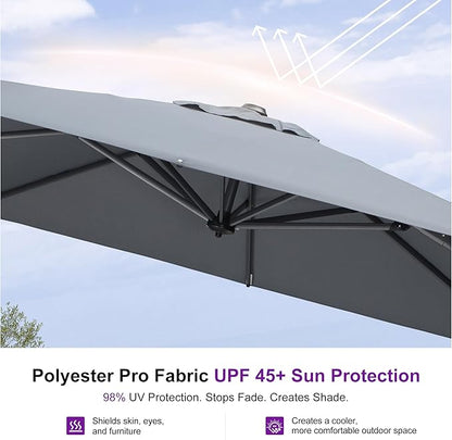 PURPLE LEAF 8'×8' Patio Cantilever Umbrella with Base Included Offset Outdoor Umbrella with cover Square umbrella outdoor patios for Backyard Pool Garden Light Grey