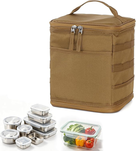 Tactical Camping Storage Bag, Utility Camping Tote Kitchen Organizer Storage Box, Trunk Organizer with Shoulder Strap,Outdoor Garden Tool Bag for Camping, Travel, Picnic (02-khaki)