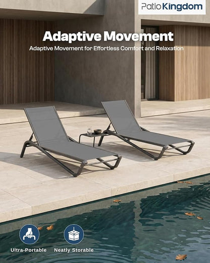 3-Piece Patio Chaise Lounge Set with Side Table, Set of 2 Adjustable Pool Chairs and Aluminum Bistro Table, All-Weather Outdoor Furniture for Pool Deck, Patio & Tanning, Grey