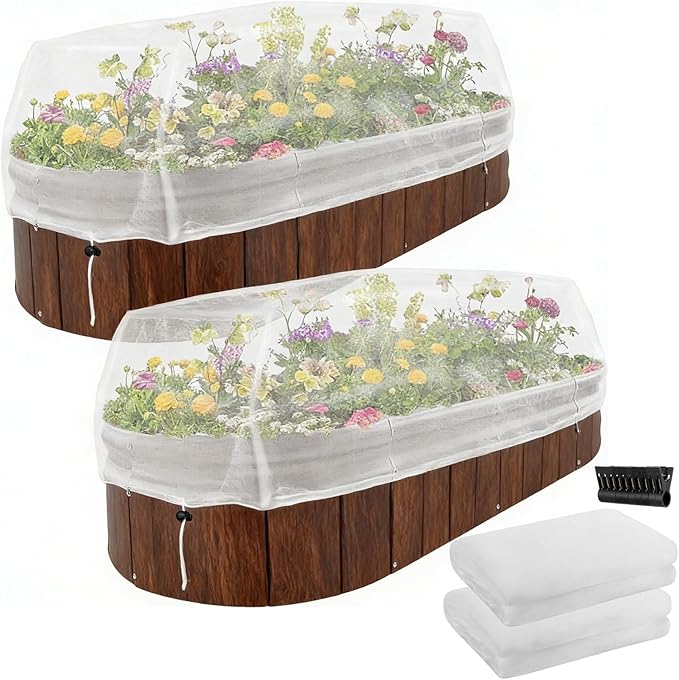 2 Pack Garden Netting for Raised Beds, Rectangular Raised Garden Bed Cover, HDPE Mesh Plant Cover with Drawstring, Protect Vegetables Fruits Strawberries, 55.1×27.6×27.6in