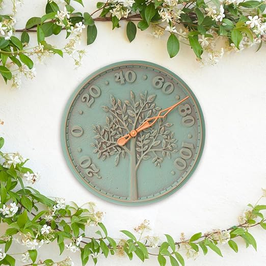 Whitehall Products 10437 Tree of Life 16 inch Indoor Outdoor Wall Thermometer in Copper Verdigris