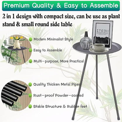 Metal Side Table,12" Diameter 20'' Height Small Round Weather Resistant Black Metal Outdoor Side Table for Patio Balcony Yard Porch Garden, Bedside Table Plant Stand for Indoor Outdoor Use
