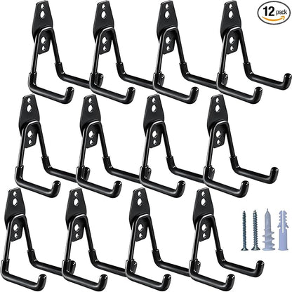 HUPBIPY Heavy Duty Garage Hooks 12 Pack, 2.8 inch Small U Shaped Hanger, Wall Mounted Storage System, Power and Garden Tool Organizer, for Hanging Ladders, Hose, Bulk Items and More