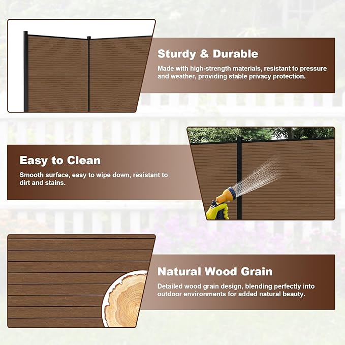 Privacy Fence Panels for Outside with 2 Post, 6' × 6' Windproof Composite Fence Cover Privacy, Garden Fencing Panel for Yard Pool Equipment Trash Can(Poured Concrete, Brown)