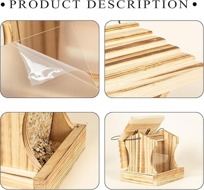 BalterFF Bird Feeders for Outdoors,Wooden Unique Seed Sunflower Food Feeder Blue Cardinal Finch Backyard Platform Balcony Gazebo Tree Fence Wall Mount Effortless Holder Automatic Buddy Gift 4