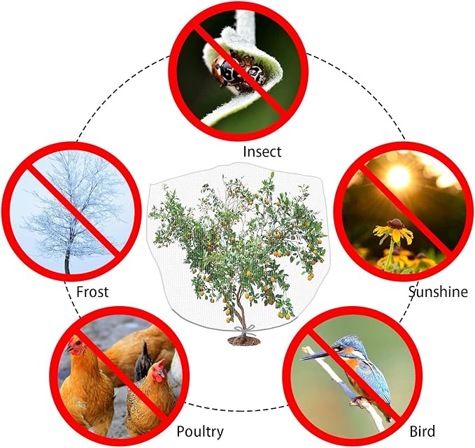 PURPLE STAR 1N 6 x 7 Feet Insect Bird Barrier Netting Mesh with Drawstring, Garden Bug Netting Plant Cover for Protect Plant Fruits Flower from Insect Bird Eating