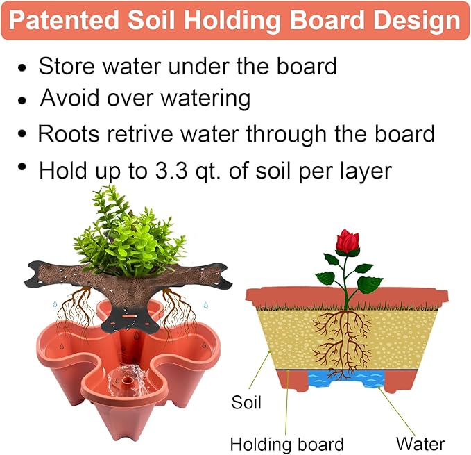 DUNCHATY Stackable Planters 6 Tier Vertical Garden Planting Tower Planters Strawberry, Herb, Flower, and Vegetable Planter Indoor Outdoor Gardening Pots with Removable Wheels and Tools