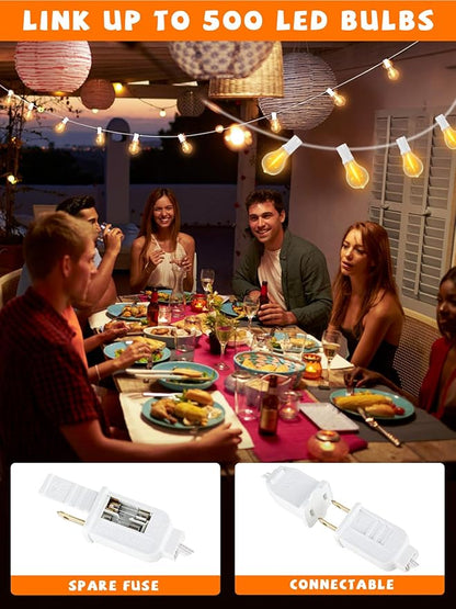 Outdoor String Lights, 100FT LED Patio String Light, String Lights for Outside with 53 LED Bulbs (3 Spare), White Outdoor Light for Yard, Gazebo, Pergola, Porch, Balcony, White Cord
