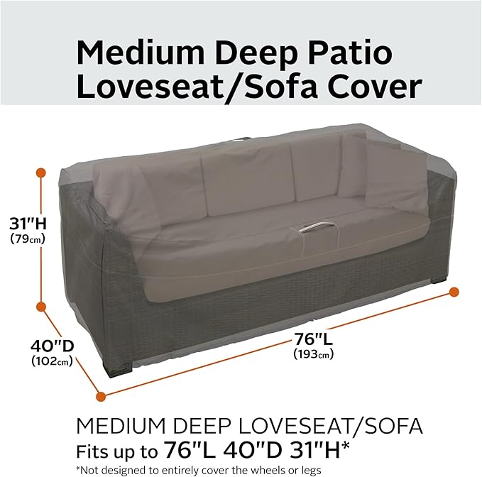 Classic Accessories Ravenna Water-Resistant 76 Inch Deep Seated Patio Loveseat Cover, Patio Furniture Covers