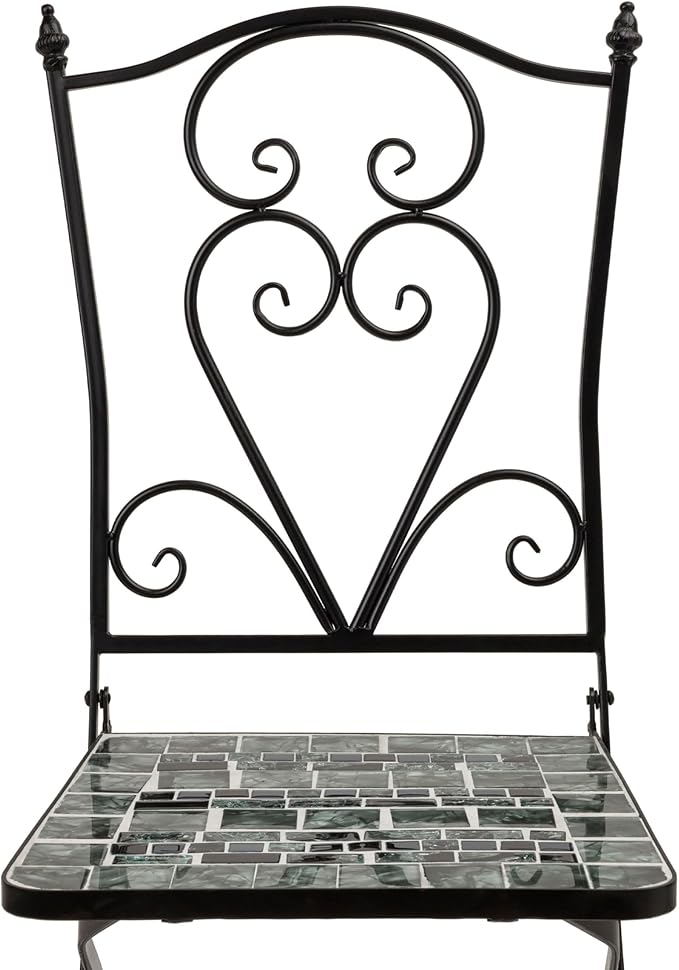Alpine Corporation Indoor/Outdoor Marbled Glass Mosaic 3-Piece Bistro Set Folding Table and Chairs Patio Seating