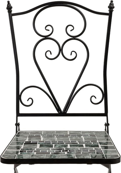 Alpine Corporation Indoor/Outdoor Marbled Glass Mosaic 3-Piece Bistro Set Folding Table and Chairs Patio Seating