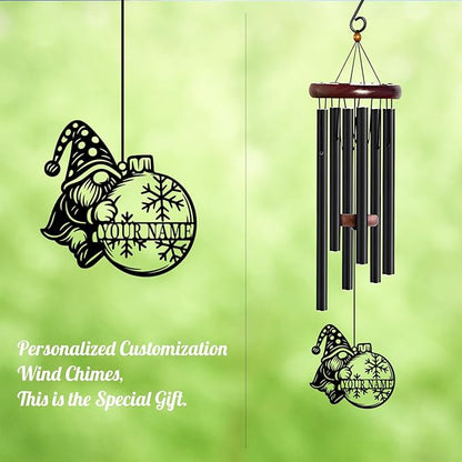 Personalized Customize Name Gnome Wind Chime, Metal Iron 37 Inch Outdoor Memorial Gift for Garden Yard Patio Home Decor, Black，Christmas (Style G)