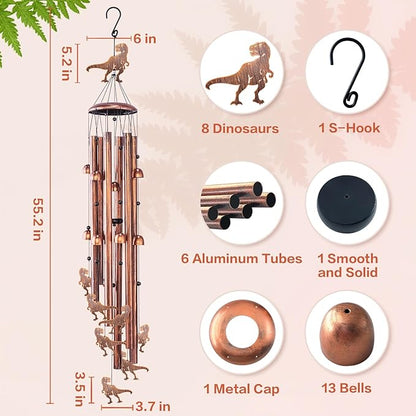 Extra Large 55 Inch Dinosaur Wind Chimes for Outside,Dinosaur Gifts for Adults Men Women/Memorial Gifts/Birthday Gift Metal windchimes Outdoors/Indoors,Garden Decor,Patio,Home,Porch,Yard Decoration