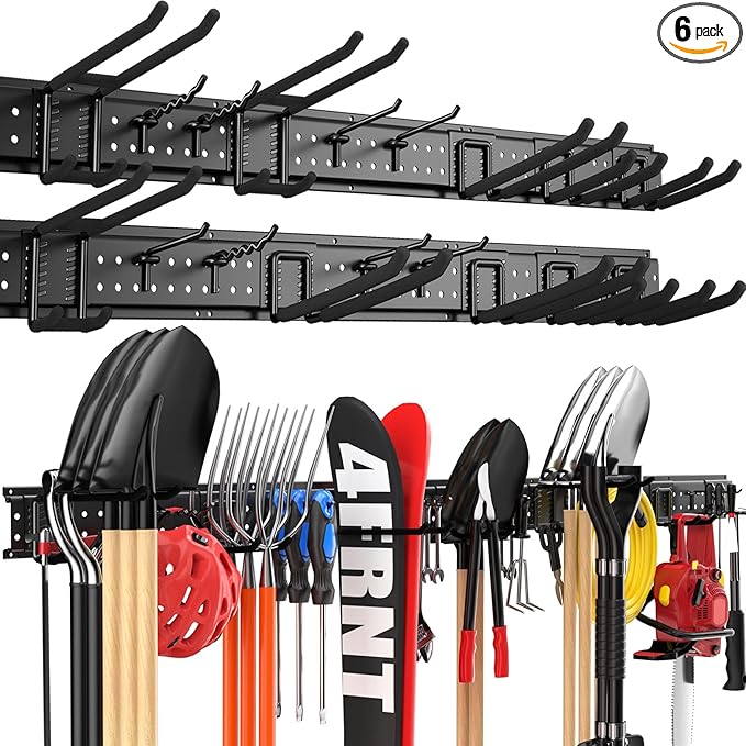 Garage Tool Organizer Wall Mount 99 inches with 18 Adjustable Heavy-Duty Hooks, Garage Organization, Garden Tool Storage Rack, Yard, and Shed, Holds Up to 750 lbs