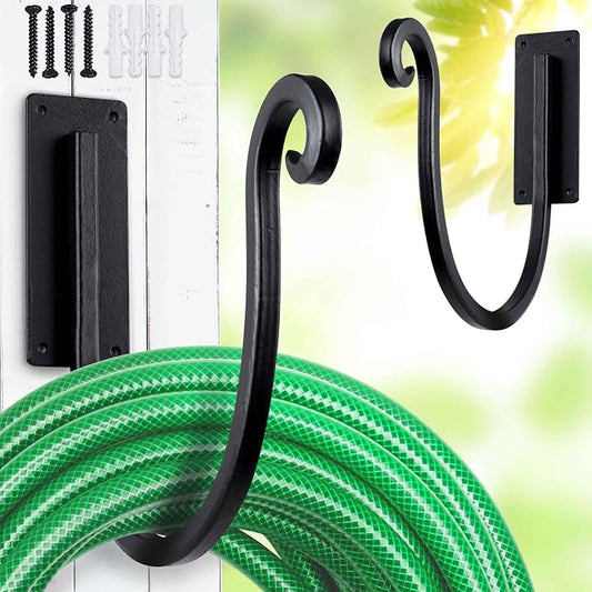 Hose Holders Wall Mount （Metal/8-Inch） Heavy-Duty Garden Hose Hangers Outdoor, Hand-Forged Hose Racks Mount, 2PCs