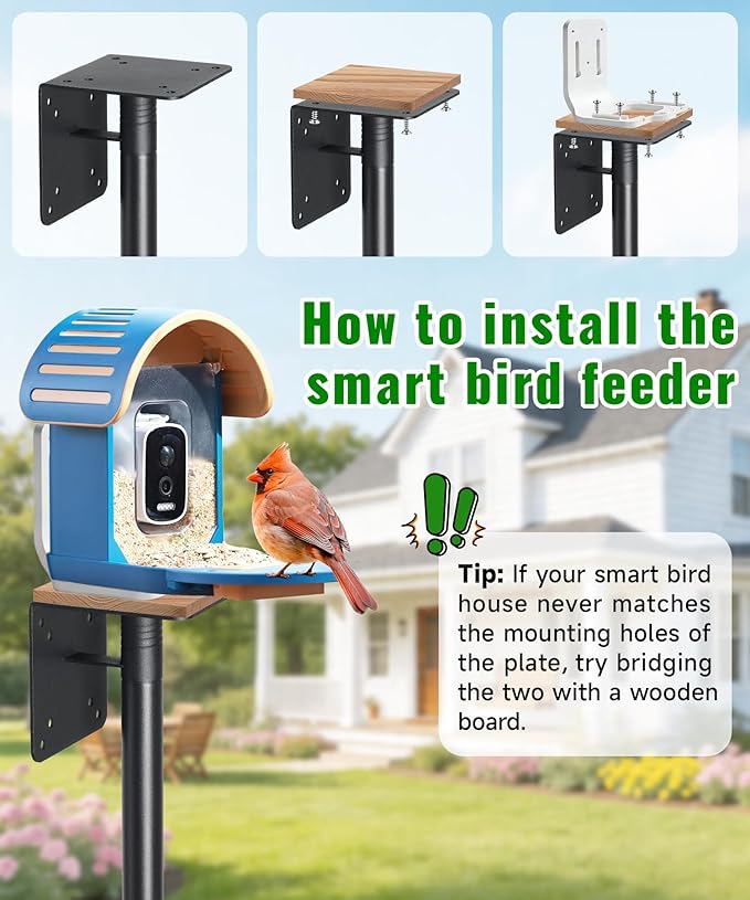 Heavy Duty Bird House Pole for Outdoor, 75” Adjustable Metal Bird Feeder Pole, 6.7 inch Wide 5-Prong Base, 1 inch Diameter Mounting Pole for Smart Bird Feeder, Bluebird House, Patios & Gardens