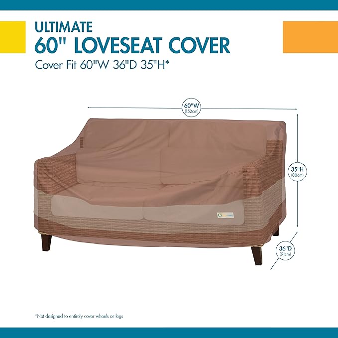 DUCKCOVERS ULV623835 Ultimate Patio Loveseat Cover, 62 "W x 38" D x 35" H, Mocha Cappuccino, Patio Furniture Covers
